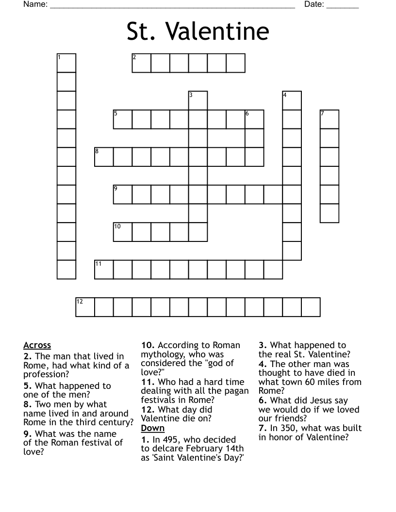 St Valentine Crossword WordMint