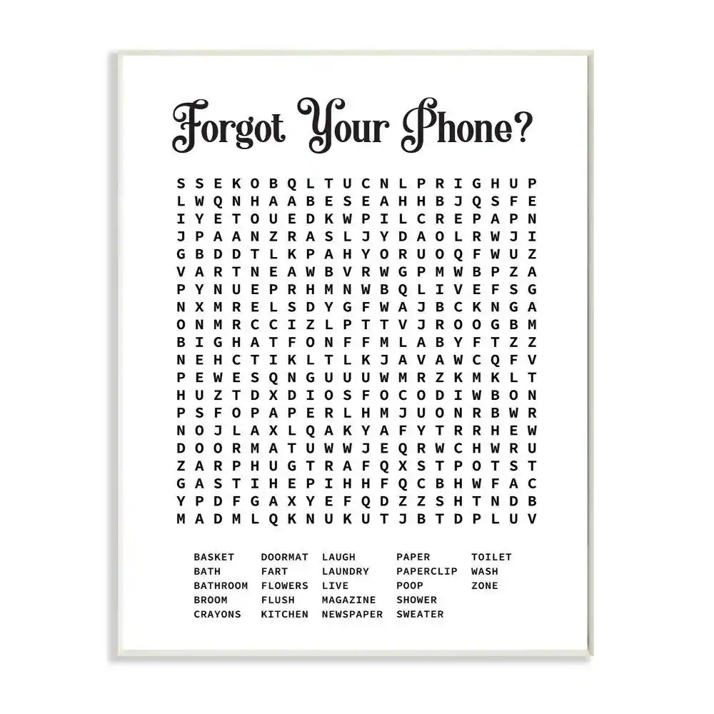 Stupell Industries 13 In X 19 In quot Phone Crossword Puzzle Bathroom Word Design quot By Lettered And LinedWood Abstract Wall Art Wrp 1390 wd 13x19 The Home Depot