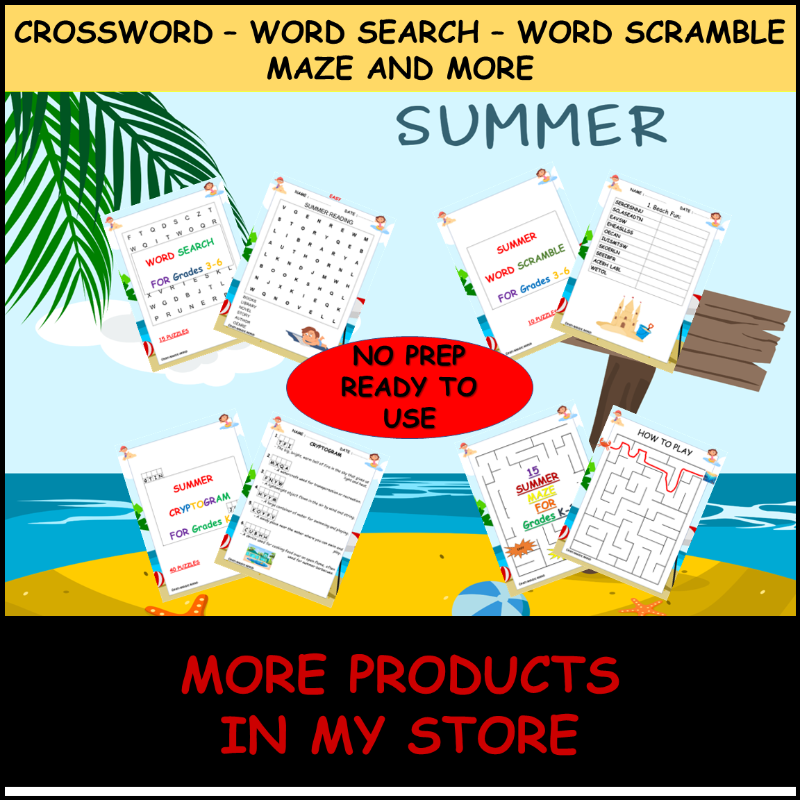 Summer Crossword Puzzle 10 Fun End Of The Year Activities Grd3 6 Printable Pages Made By Teachers