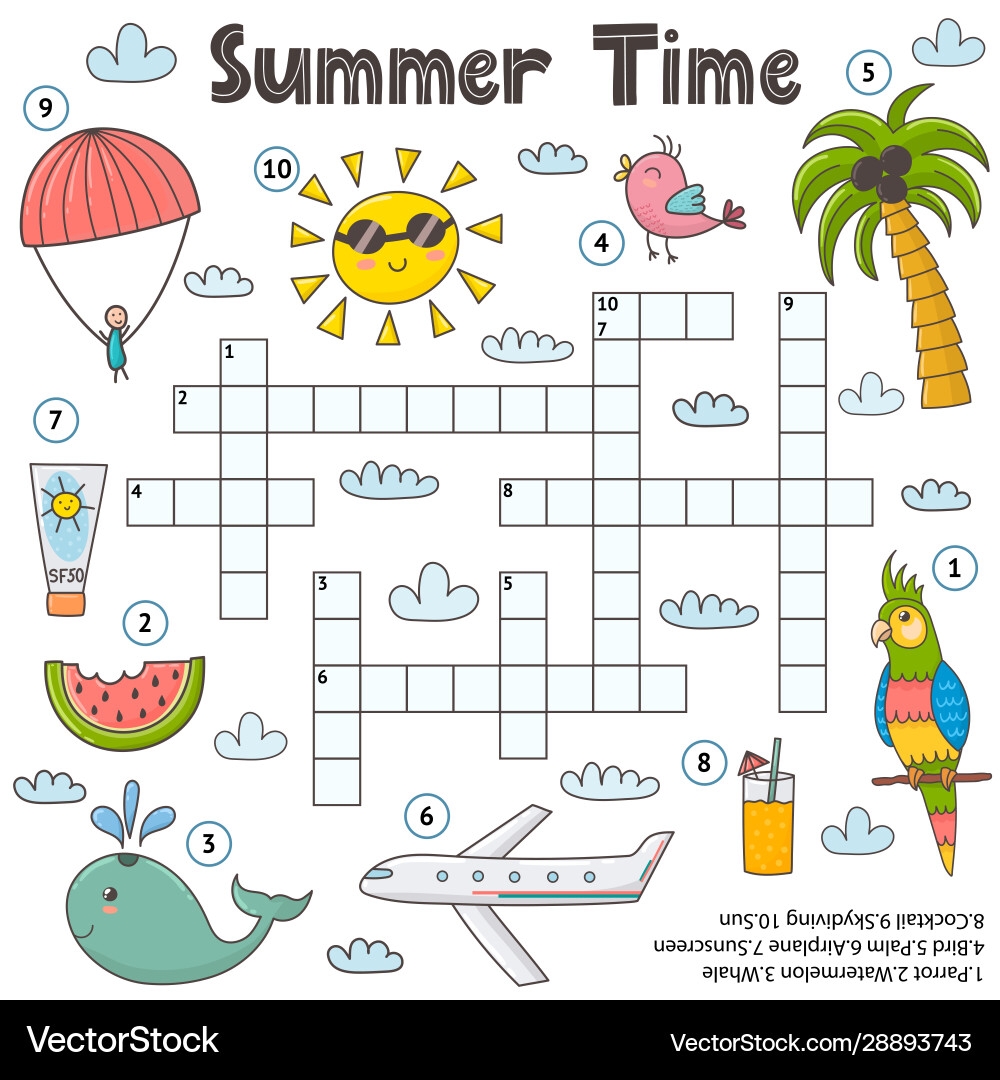 Summer Crossword Puzzle For Kids Royalty Free Vector Image