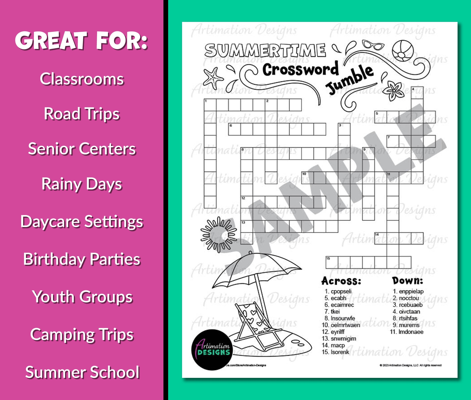 Summer Crossword Puzzle Word Scramble Printable Word Jumble Game Classful