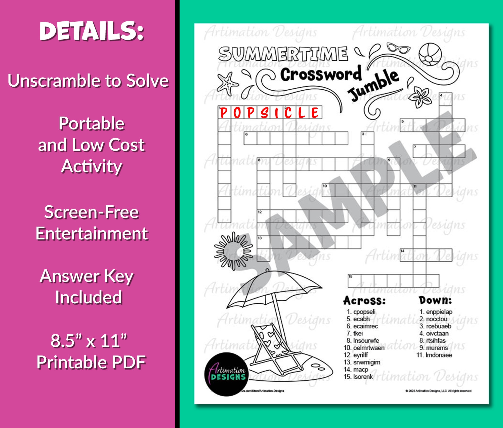 Summer Crossword Puzzle Word Scramble Printable Word Jumble Game Classful