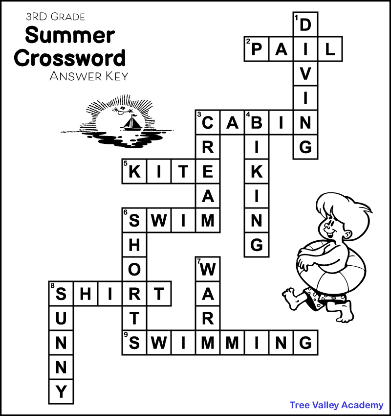 Summer Crossword Puzzles For Kids Tree Valley Academy