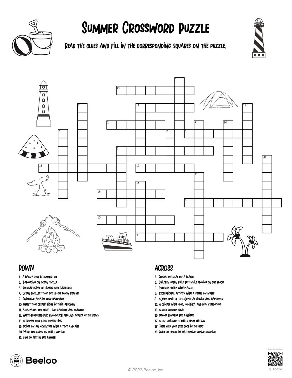 Summer themed Crossword Puzzles Beeloo Printable Crafts And Activities For Kids