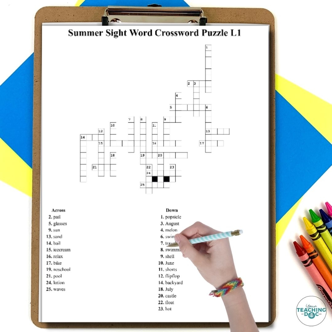 Summer Word Search And Crossword Sight Word Puzzle Worksheets 3 Levels Classful