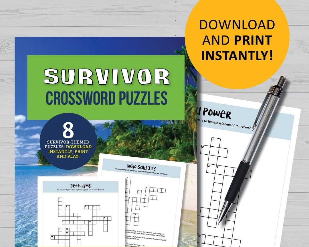 Survivor Tv Show Game Crossword Puzzles Watch Party Printable Instant Digital Download Jeff Probst Fan Gifts Viewing Parties Puzzle Etsy