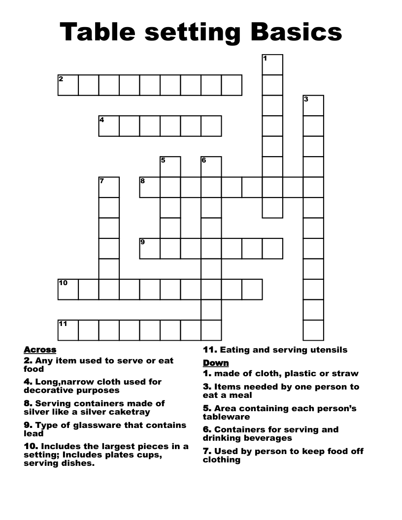Table Setting Basics Crossword WordMint