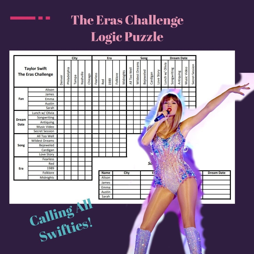 Taylor Swift Eras Tour Inspired Printable Logic Puzzle Game Challenge Your Mind With A Themed Puzzle Celebrating Taylor s Music Journey Etsy Canada