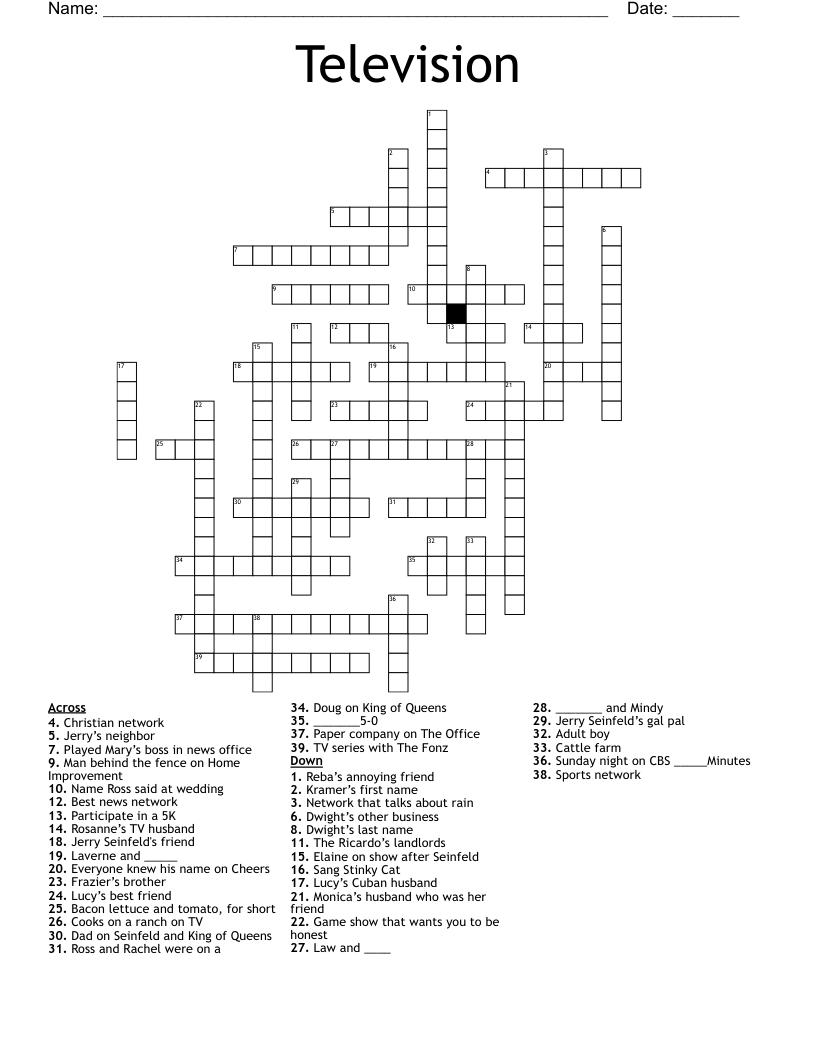 Television Crossword WordMint