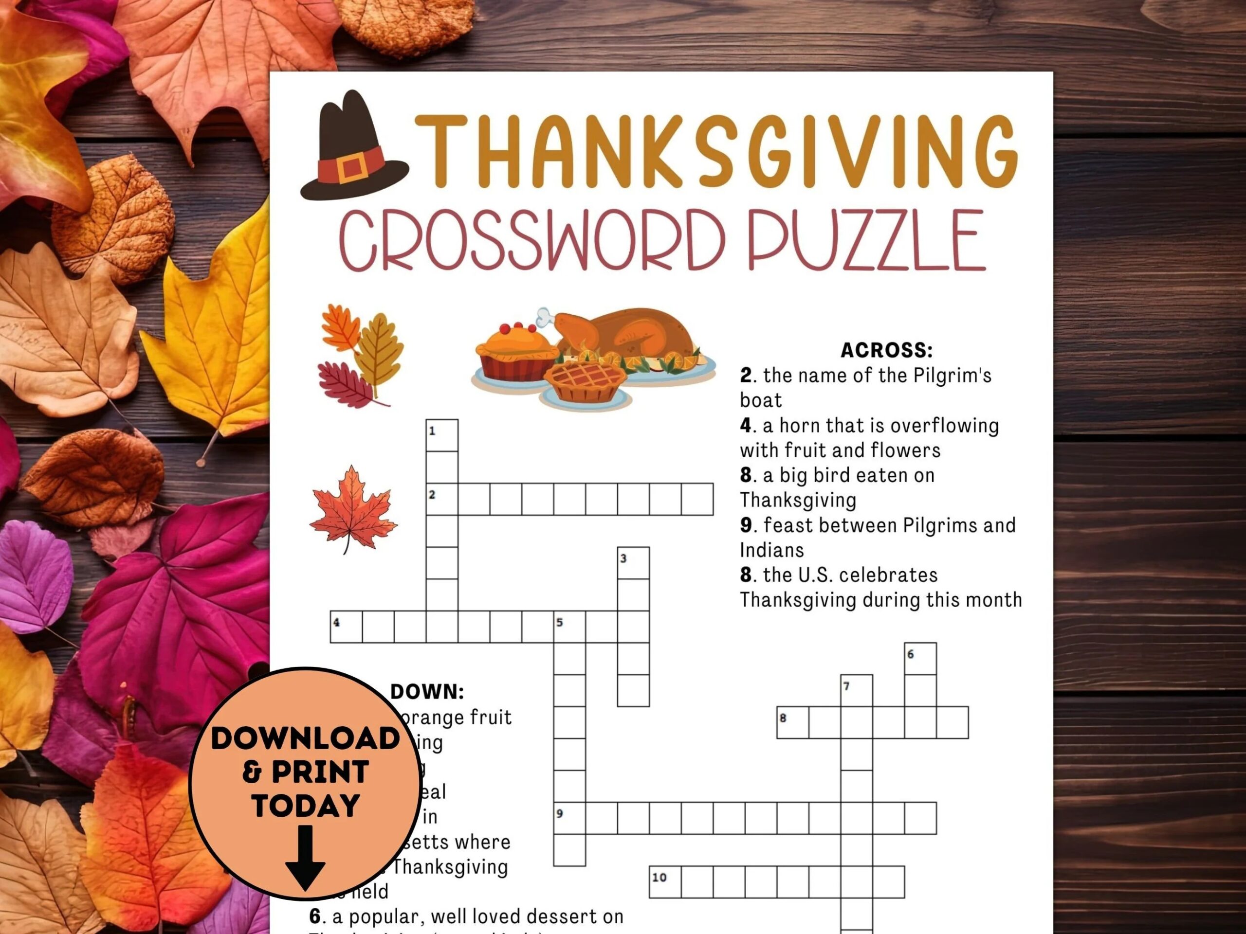 Crossword Puzzle For Thanksgiving