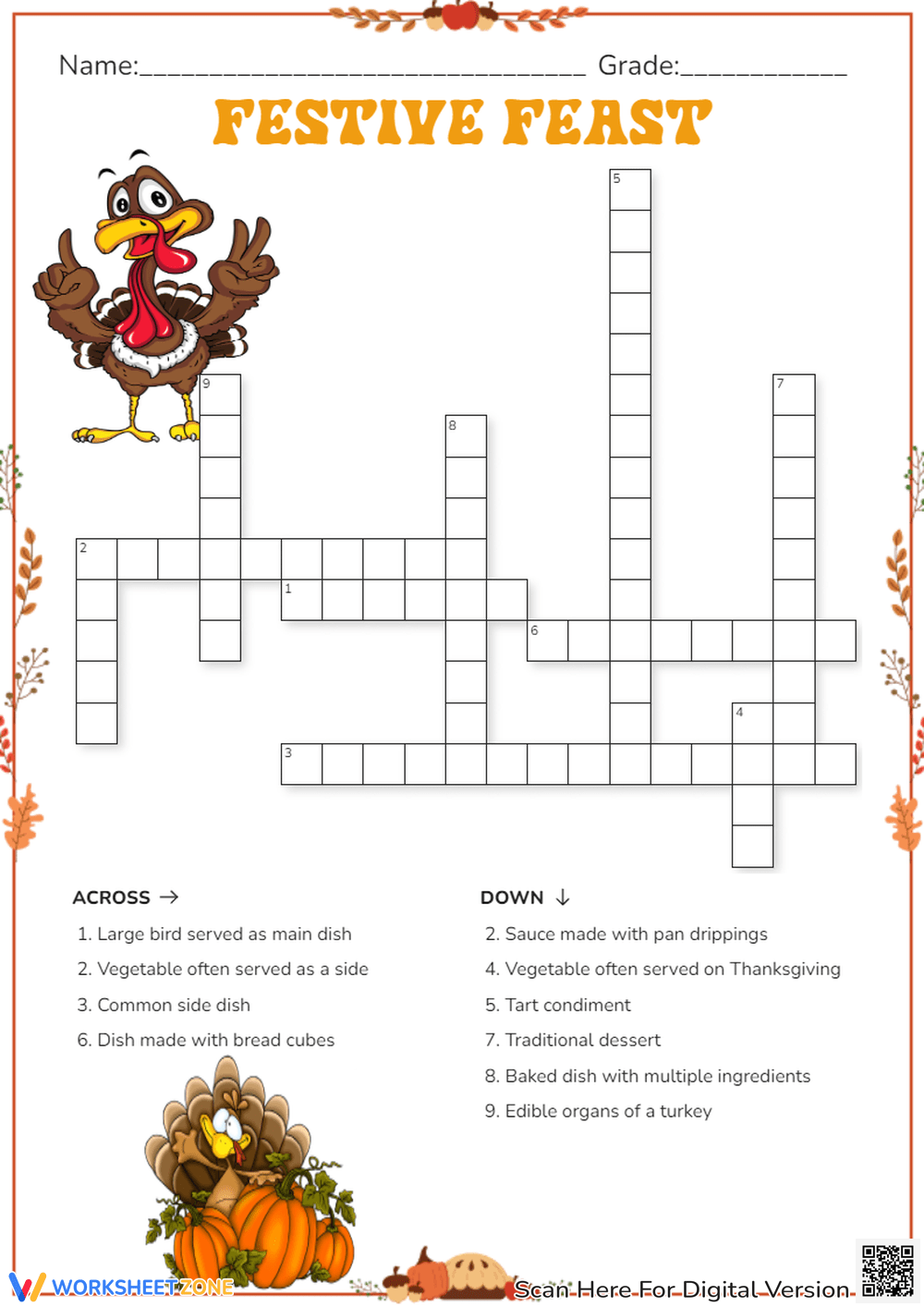 Thanksgiving Crossword Puzzle Worksheets 2025