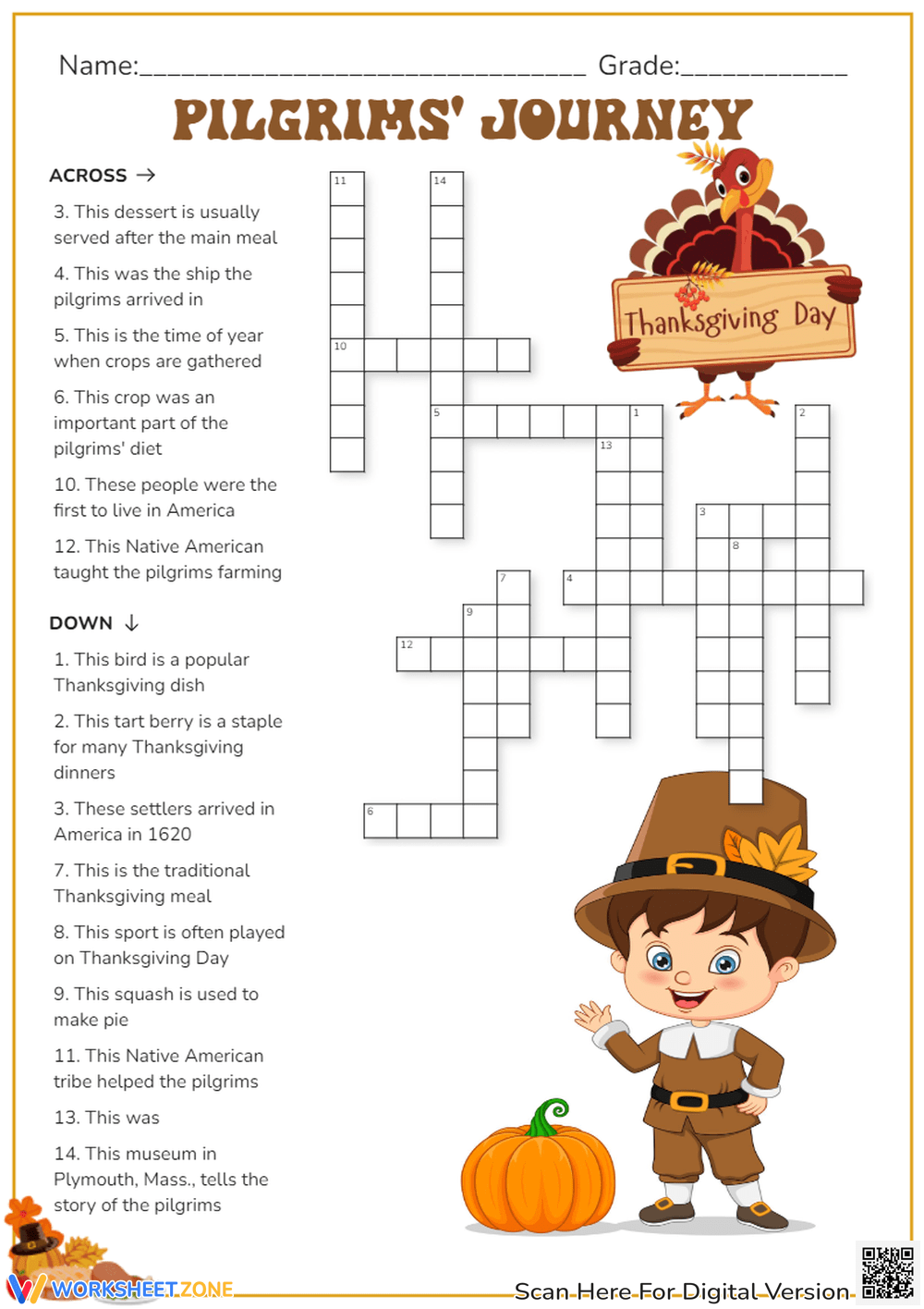 Thanksgiving Crossword Puzzle Worksheets 2025