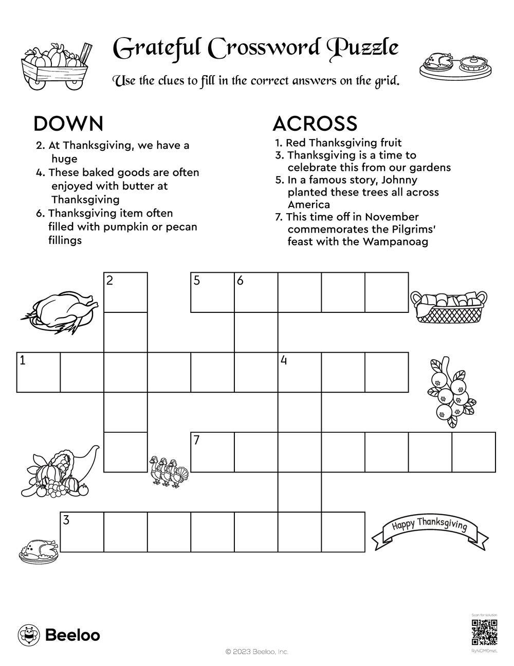 Crossword Puzzles For Thanksgiving Printable