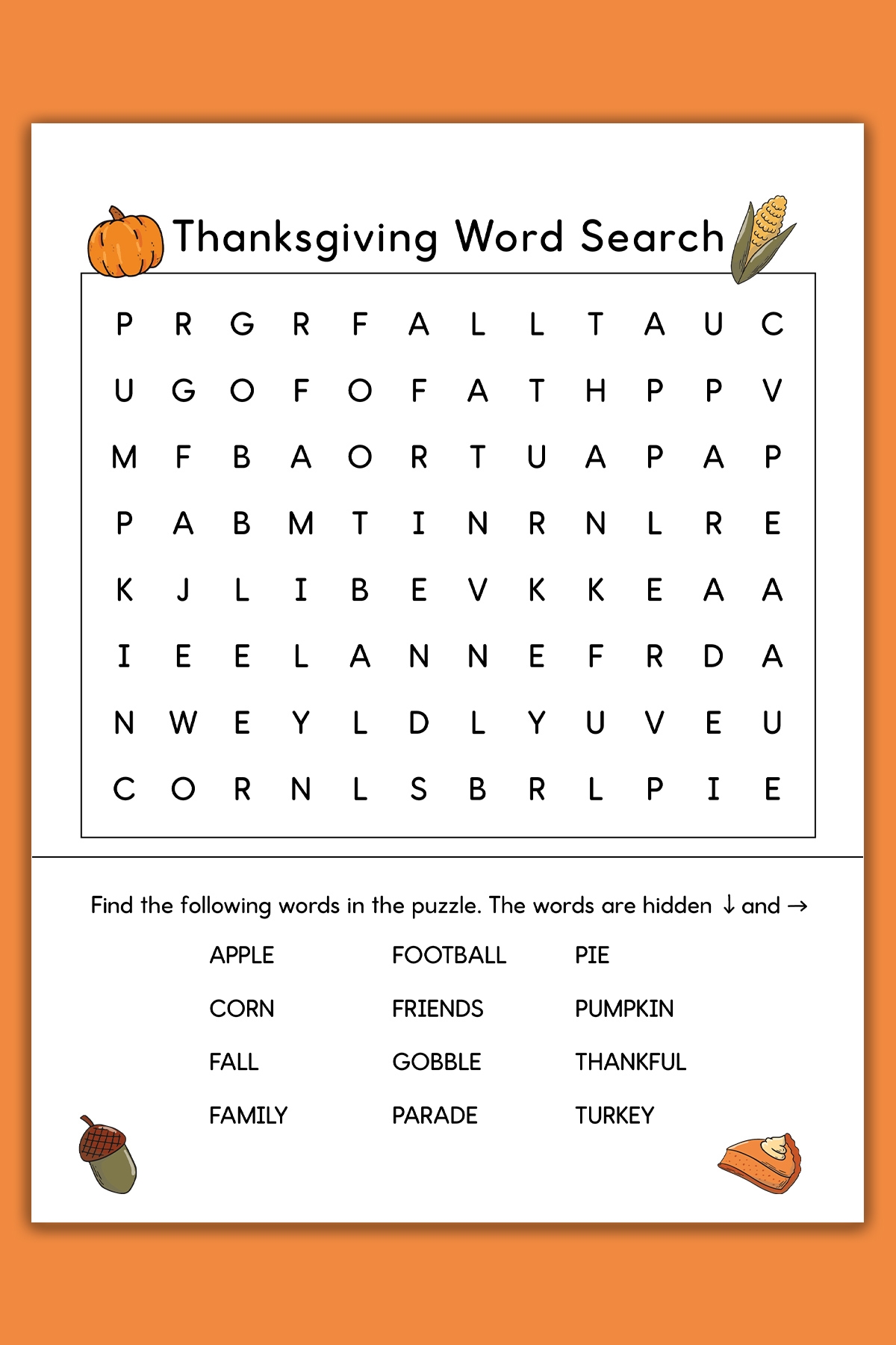 Easy Printable Thanksgiving Crossword Puzzles