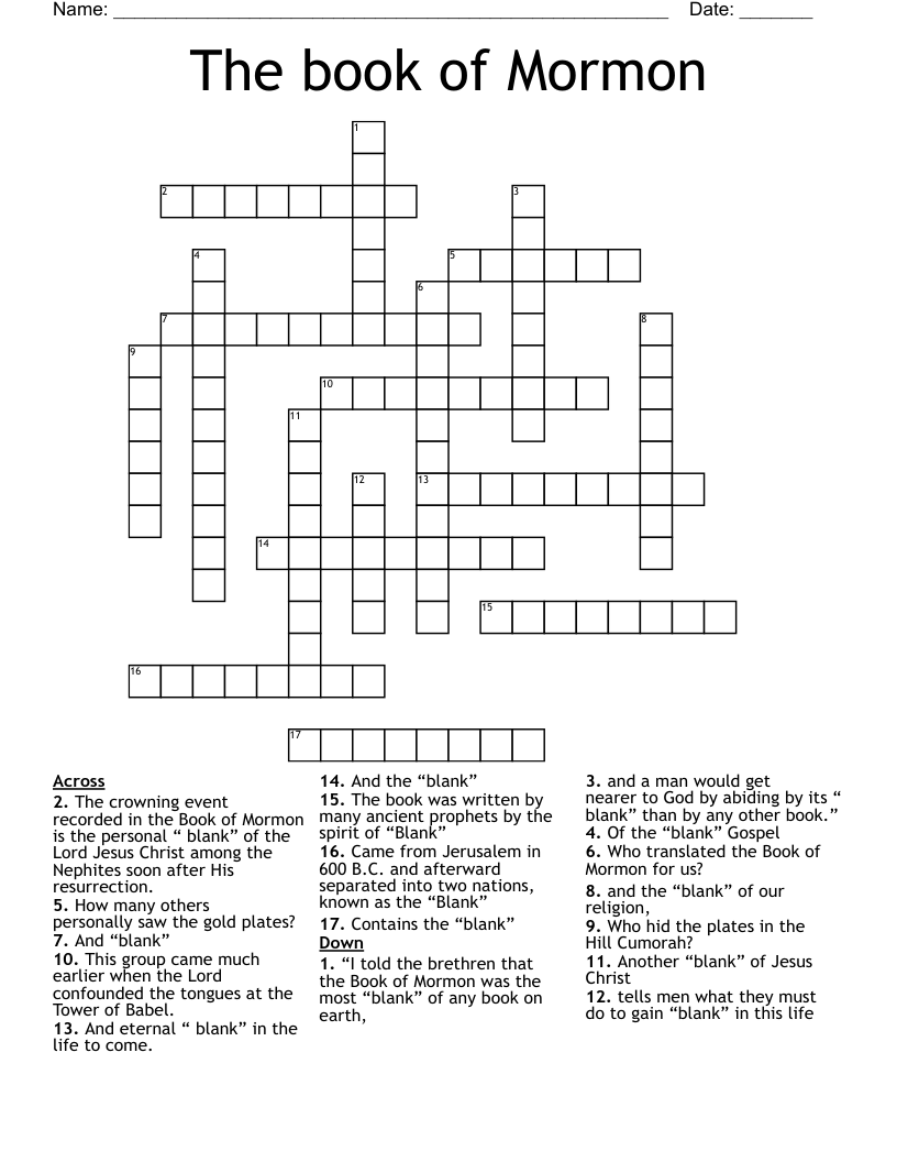 The Book Of Mormon Crossword WordMint