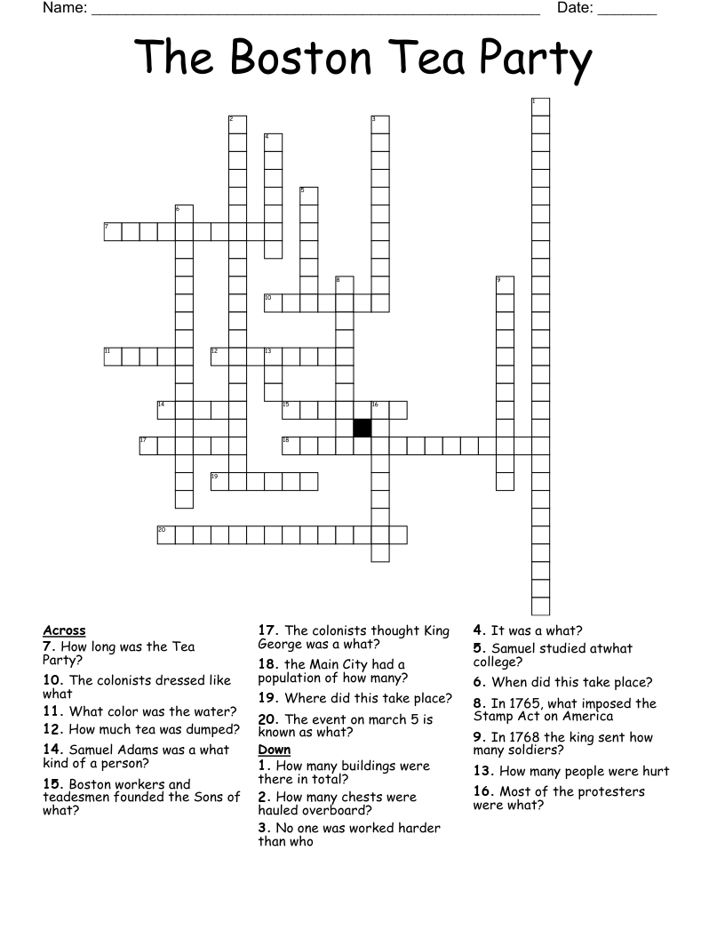 The Boston Tea Party Crossword WordMint