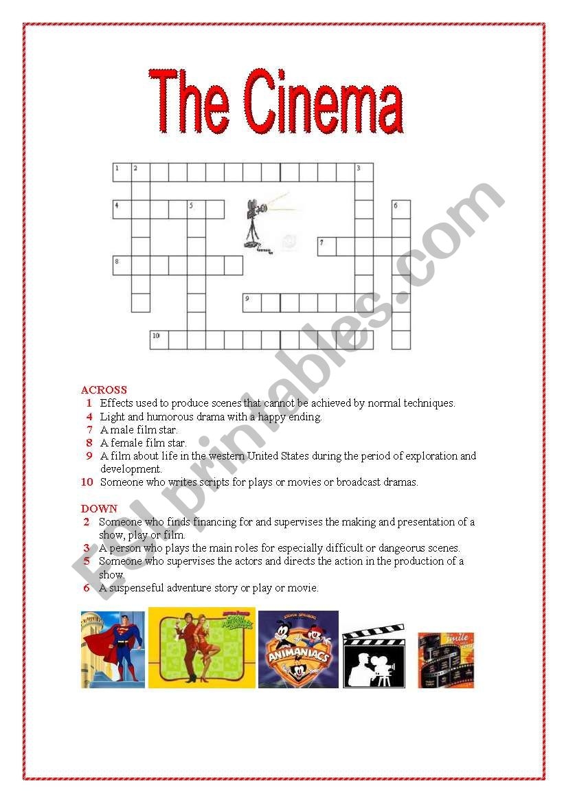 The Cinema Crosswords with Key ESL Worksheet By Mamidenacho