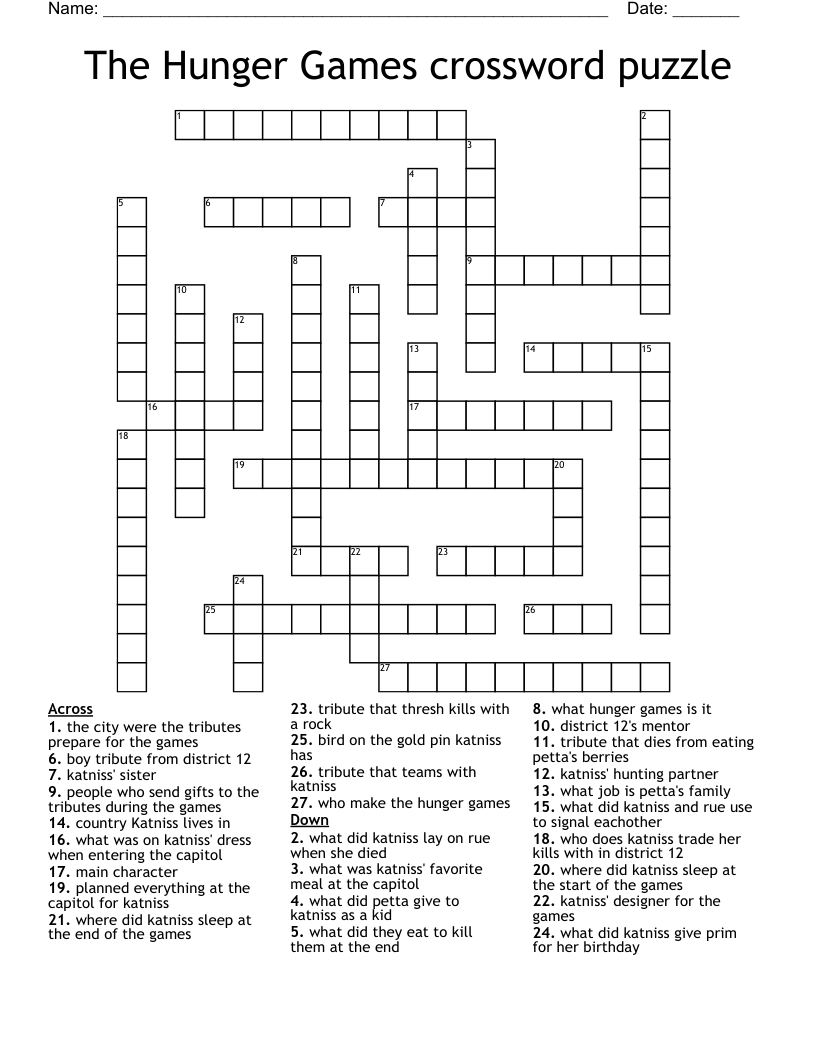 The Hunger Games Crossword Puzzle WordMint