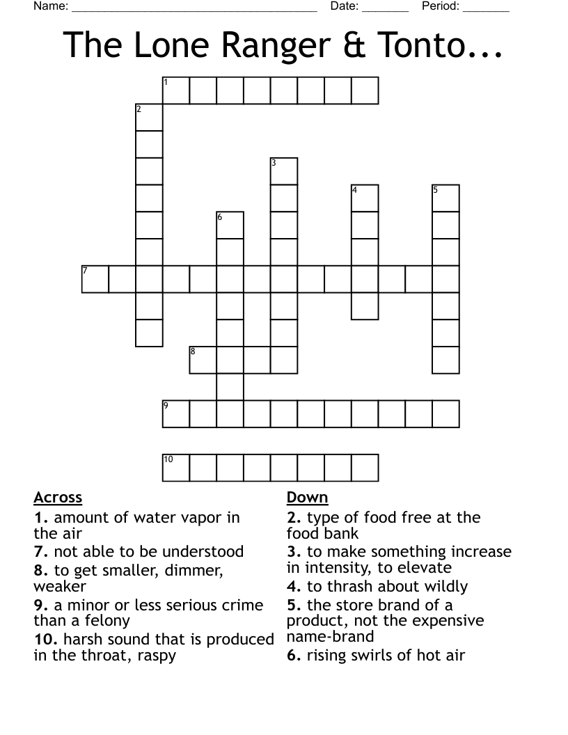 The Lone Ranger Tonto Crossword WordMint