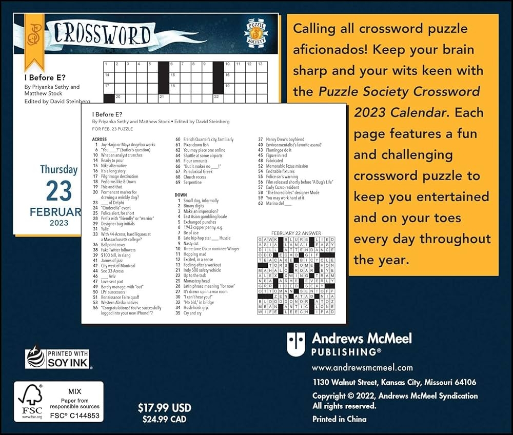The Puzzle Society Crossword 2023 Day to Day Calendar Puzzle Your 