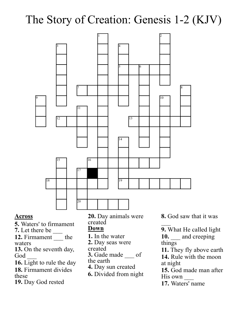 The Story Of Creation Genesis 1 2 KJV Crossword WordMint