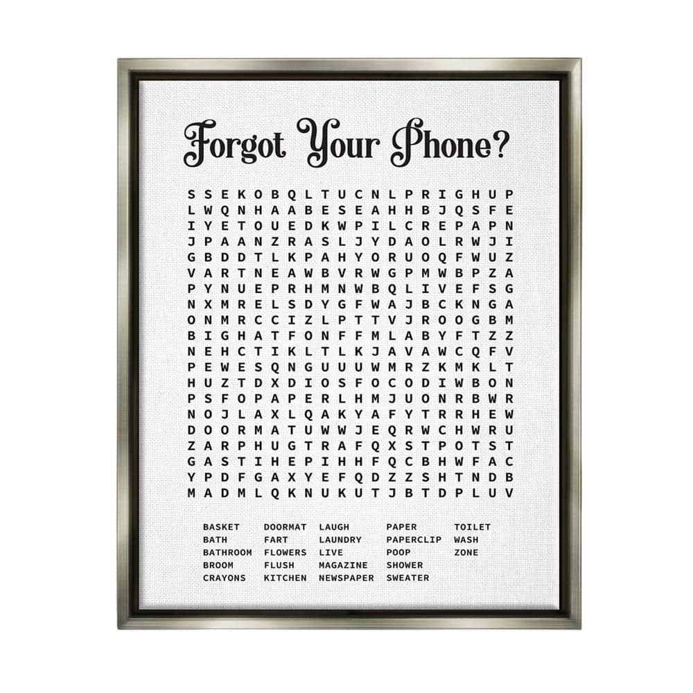 The Stupell Home Decor Collection Phone Crossword Puzzle Bathroom Word By Lettered And Lined Floater Frame Typography Wall Art Print 21 In X 17 In 