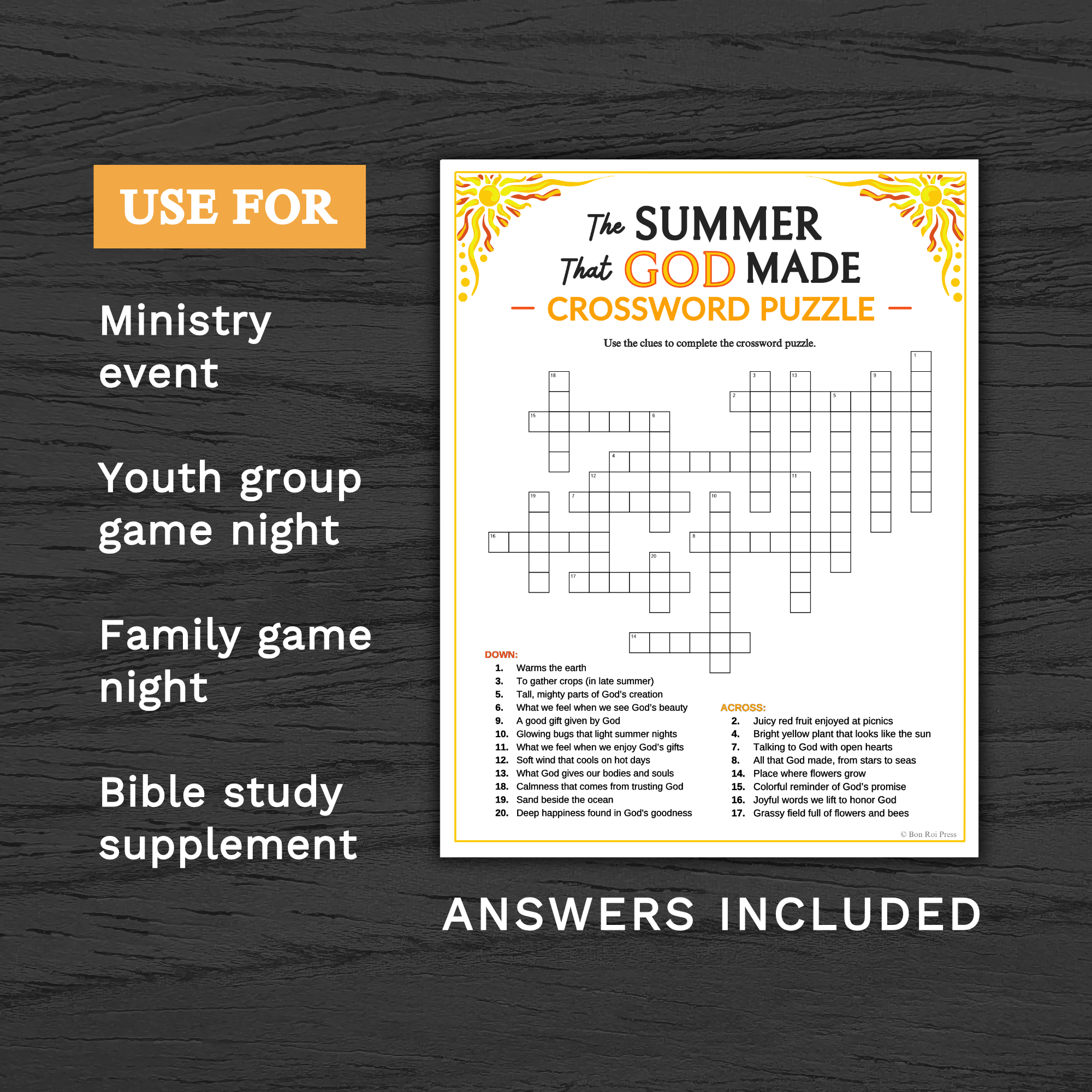 The Summer That God Made Crossword Puzzle Printable For Church Kids Teens Adults Sunday School Ministry Bible Learning Activity Classful