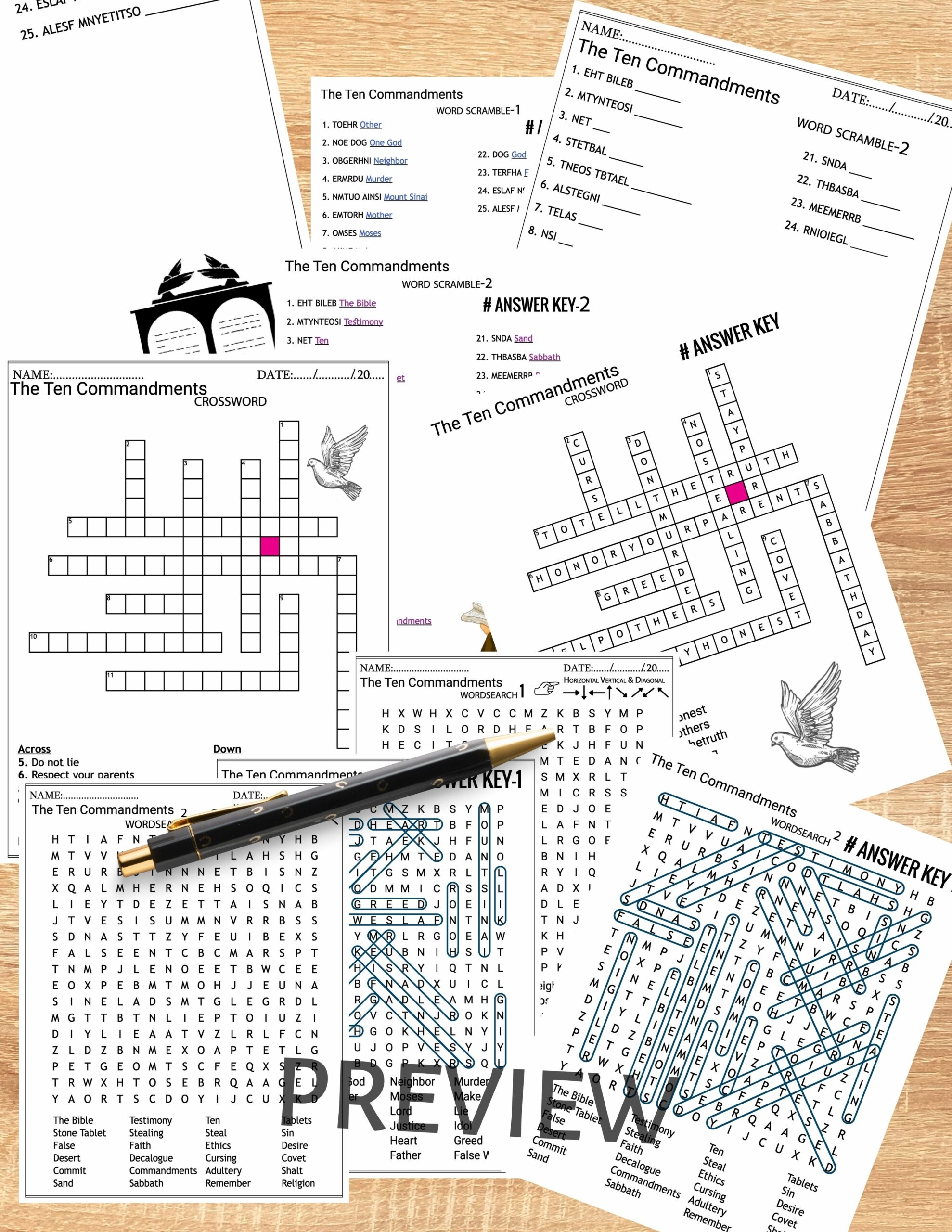 10 Commandments Crossword Puzzle