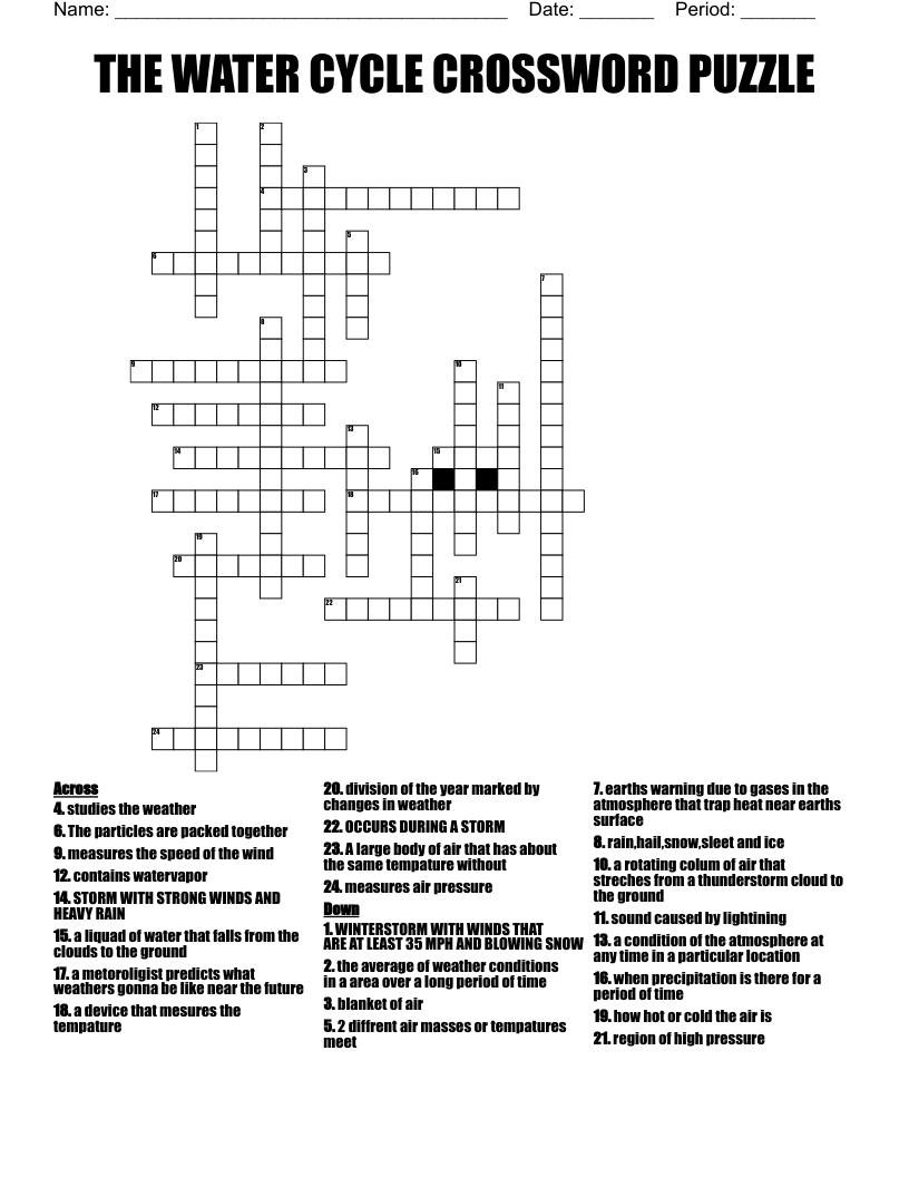 THE WATER CYCLE CROSSWORD PUZZLE WordMint