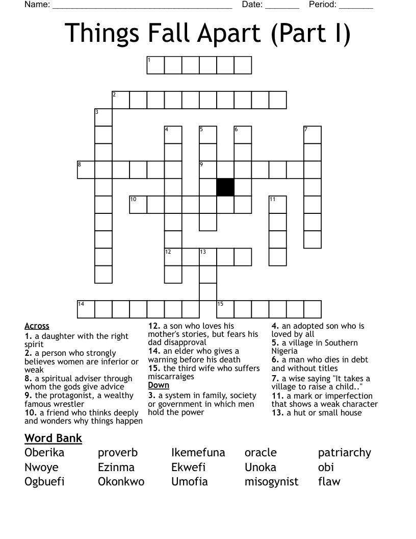 Things Fall Apart Part I Crossword WordMint