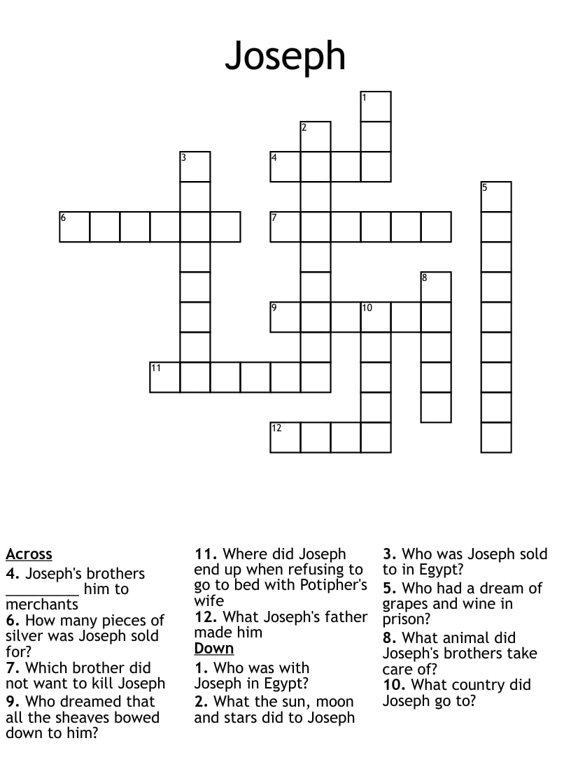 Thomas Joseph Crossword Printable Visuals By Jace
