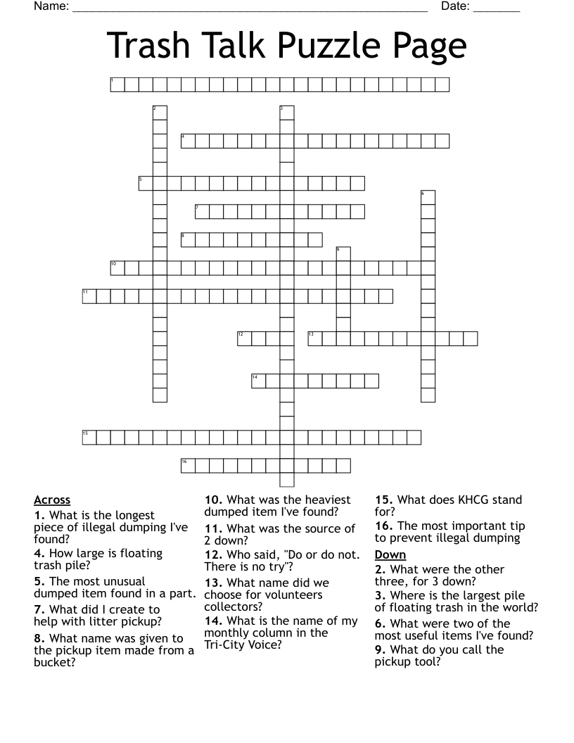 Trash Talk Puzzle Page Crossword WordMint