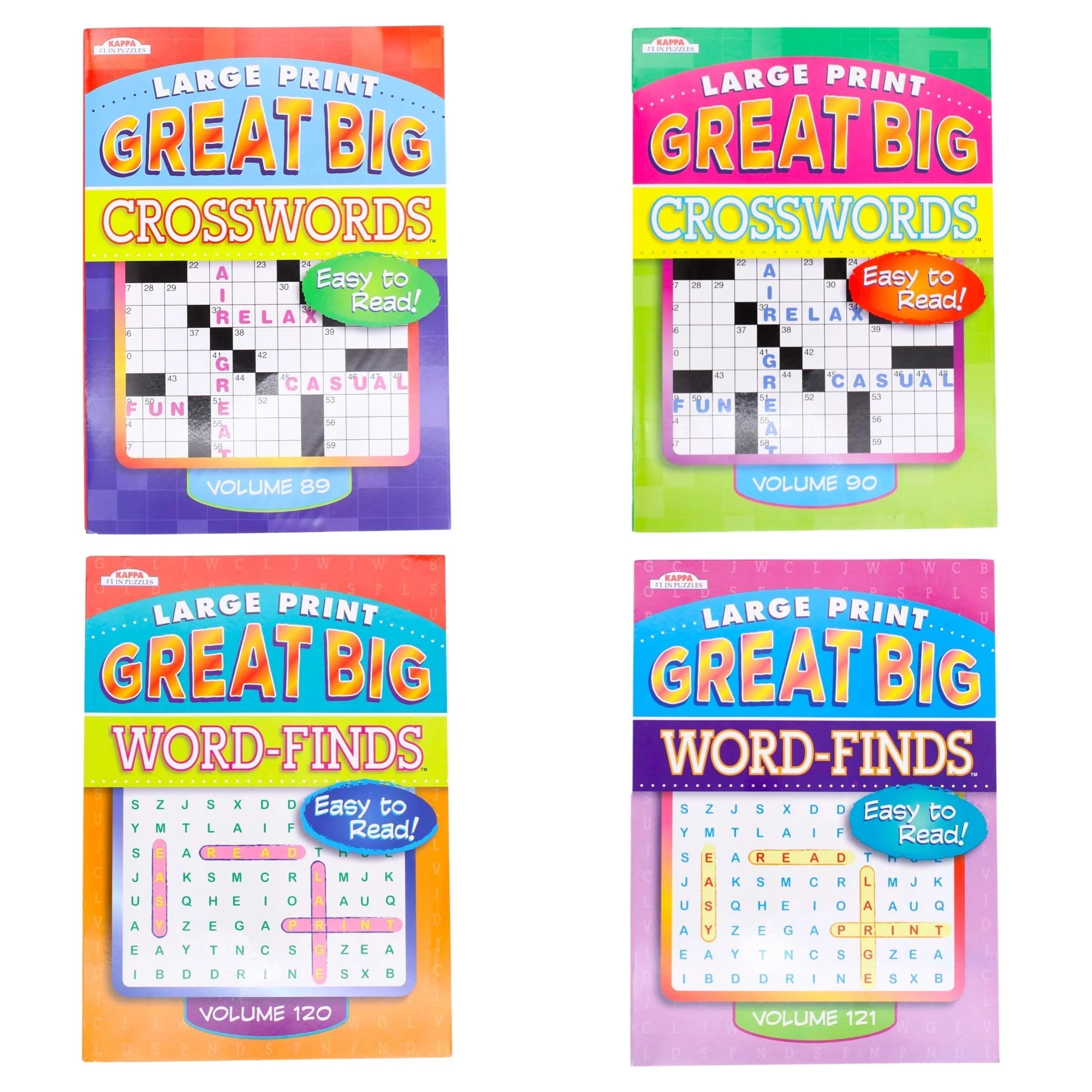 Travel Puzzle Books 4 Pack Large Print Great Big Crosswords Vol 89 And 90 Word Finds Vol 120 And 121 Walmart