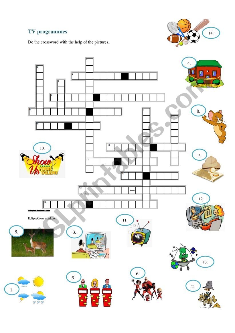 TV Programmes Crossword ESL Worksheet By T gyorgyi
