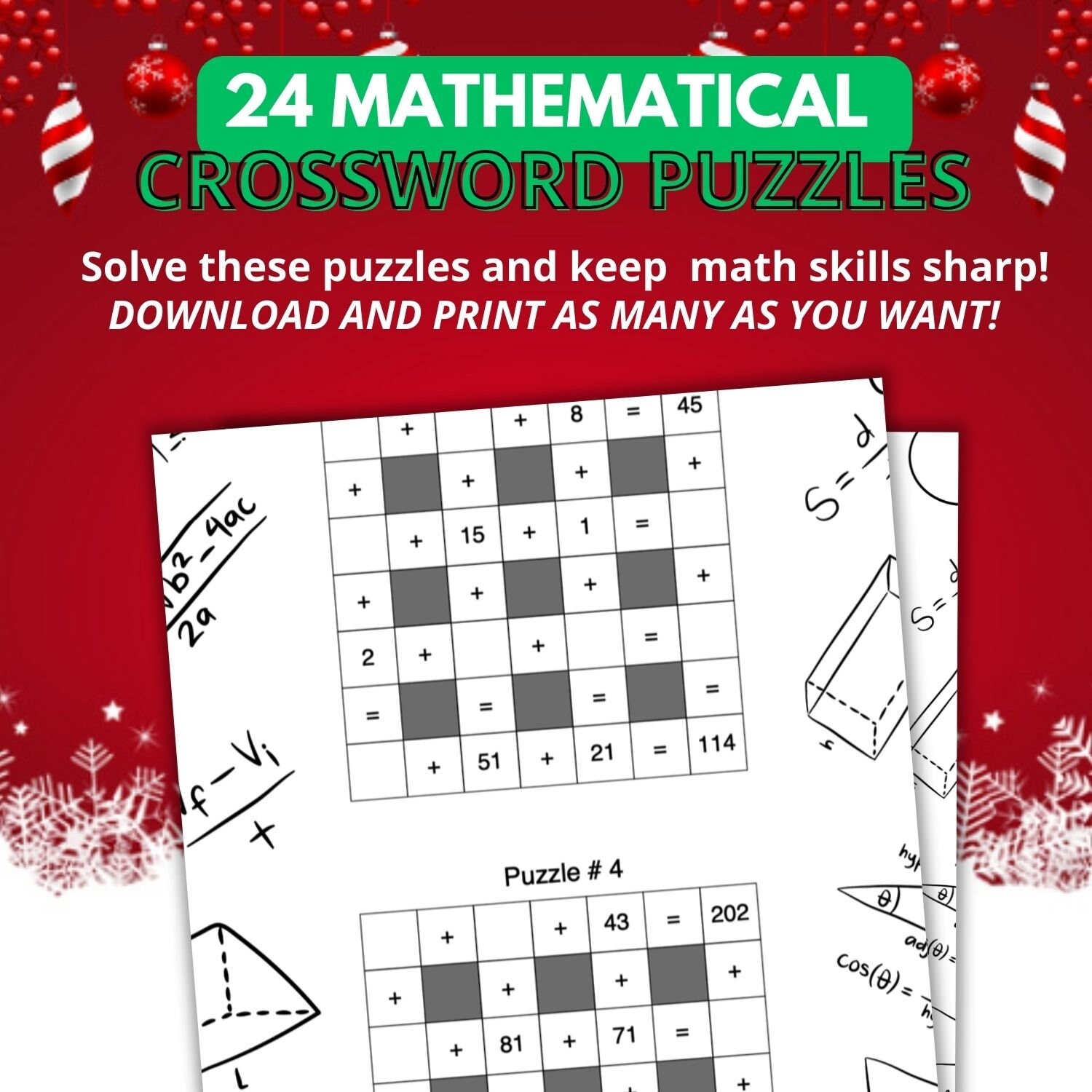 Twelve Days Of Mathematical Crossword Puzzles Set B Boost Math Skills With Brain Teasers Perfect For Kids And Adults Secret Cryptogram Etsy