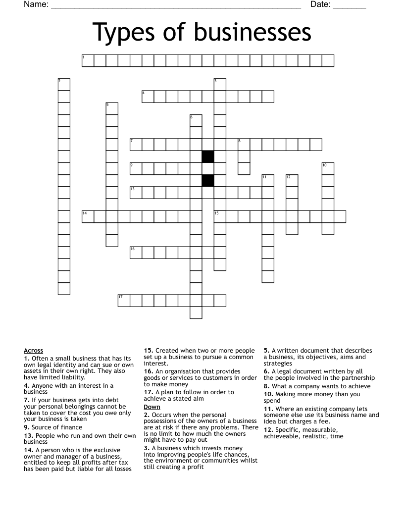 Types Of Crossword Puzzles