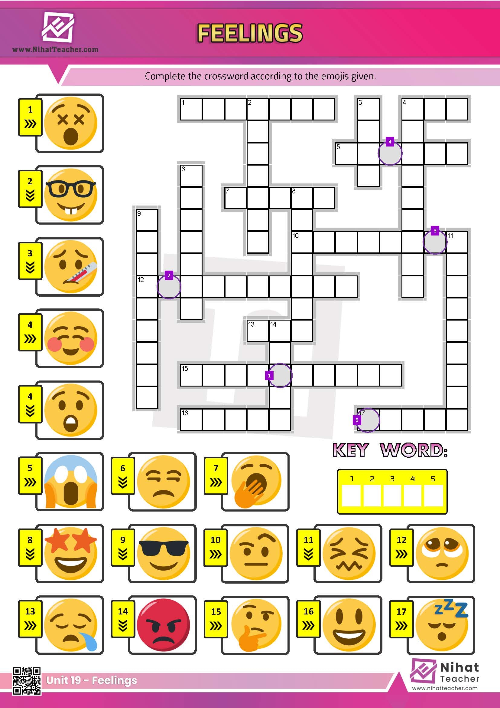 Unit 19 Feelings Crossword Free English Learning And Teaching Resources Free PDF Worksheets And Multiple Choice Tests 
