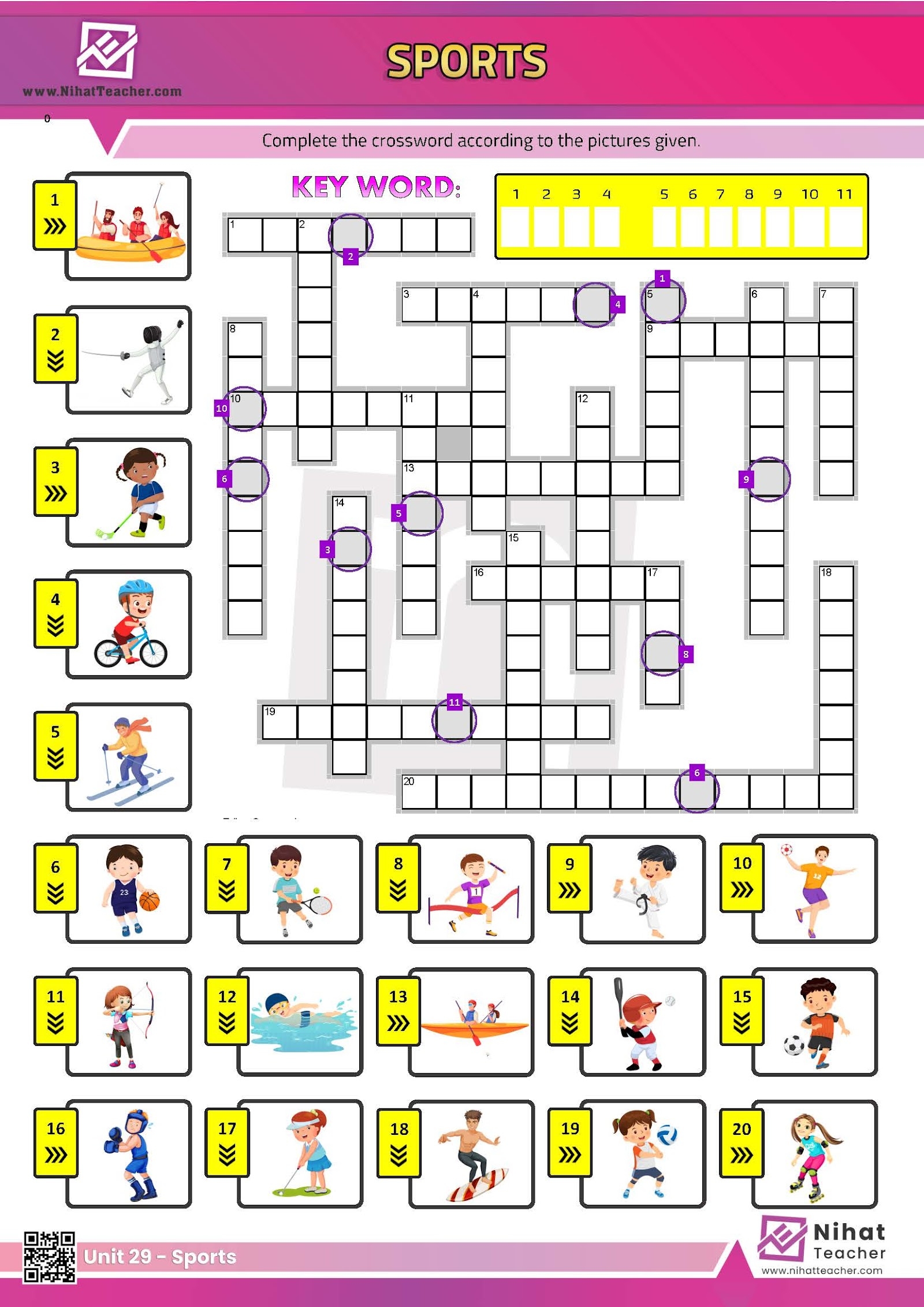 Unit 29 Sports Crossword Free English Learning And Teaching Resources Free PDF Worksheets And Multiple Choice Tests 
