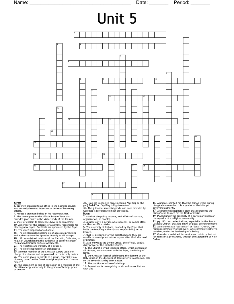 Unit 5 Crossword WordMint