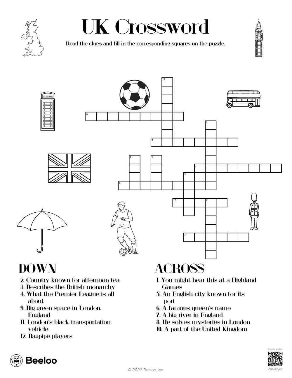 United Kingdom themed Crossword Puzzles Beeloo Printable Crafts 