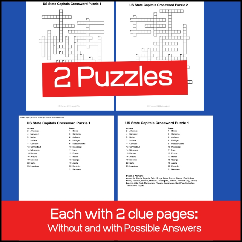 US State Capitals Crossword Puzzles My Teaching Library MyTeachingLibrary