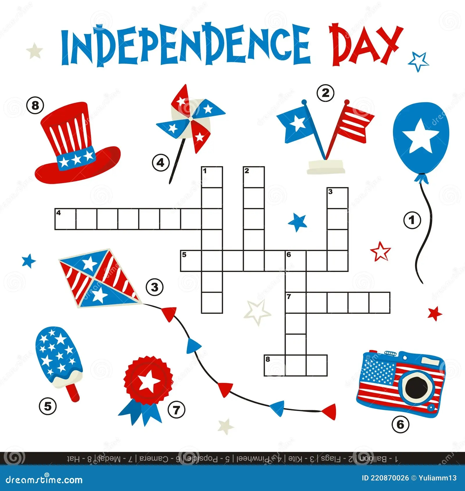 USA Crossword For Kids Children s Smart Game With Cartoon Objects Stock Vector Illustration Of Democracy Challenge 220870026
