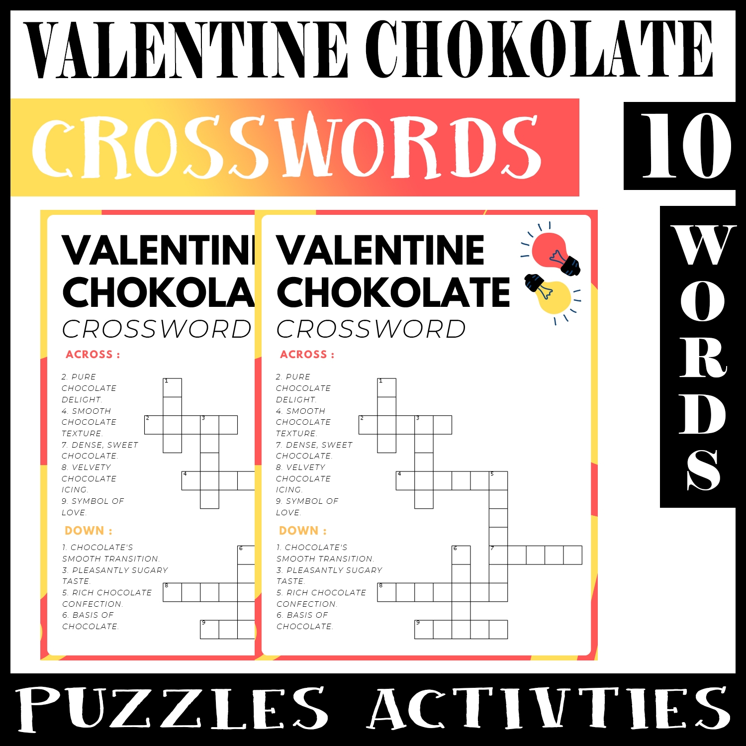 Valentine Chokolate No Prep Crossword Puzzle Worksheet Activity For Morning Work Made By Teachers