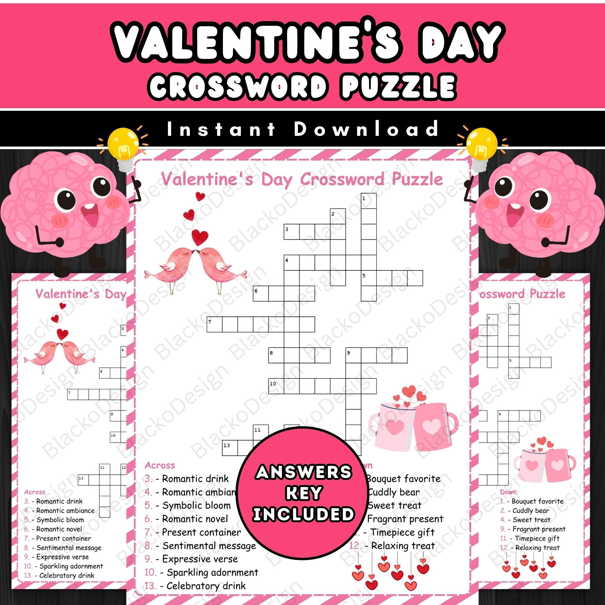 Valentine s Day Crossword Puzzles For Kids And Adults Fun And Educational Game For Galentines Day Etsy