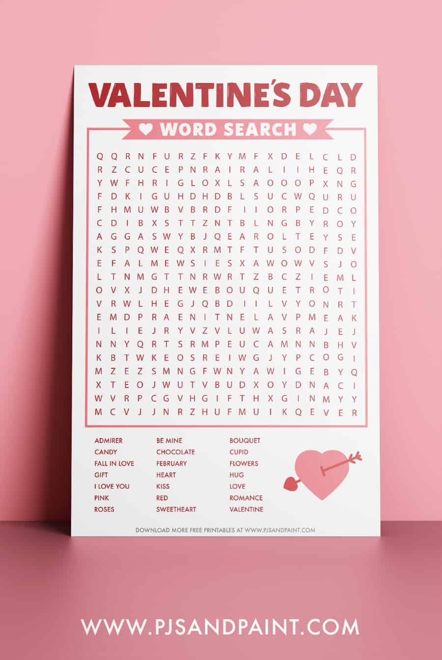 Valentine s Day Word Search Free Printable Pjs And Paint