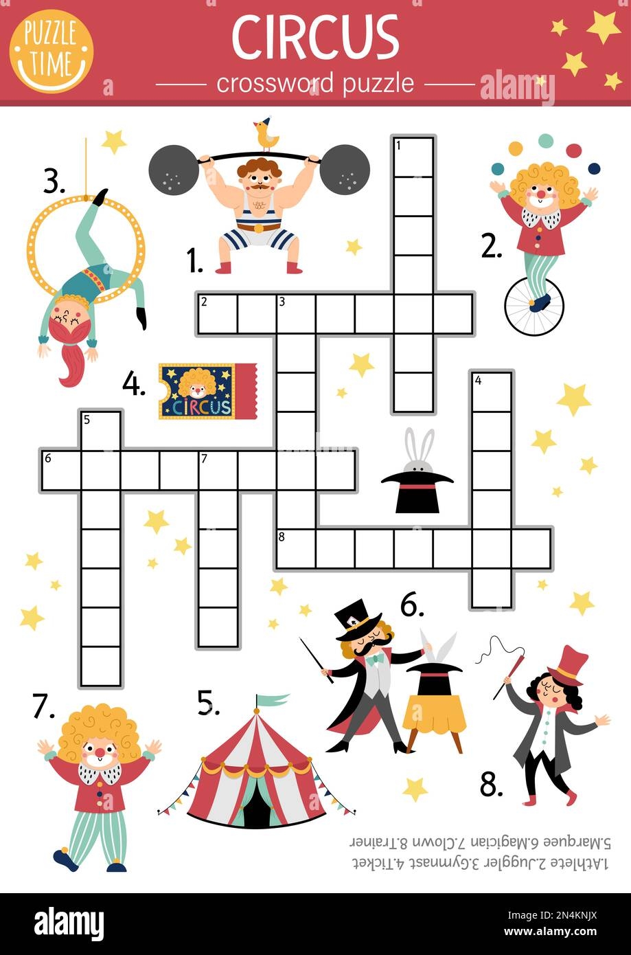 Vector Circus Crossword Puzzle For Kids Simple Amusement Show Quiz With Funny Performers For Children Educational Activity With Clown Marquee Magi Stock Vector Image U0026 Art Alamy