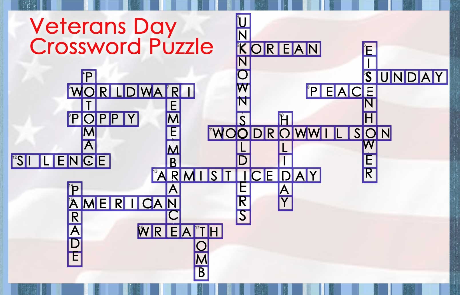 Veterans Day Crossword Answers Home Grown Fun