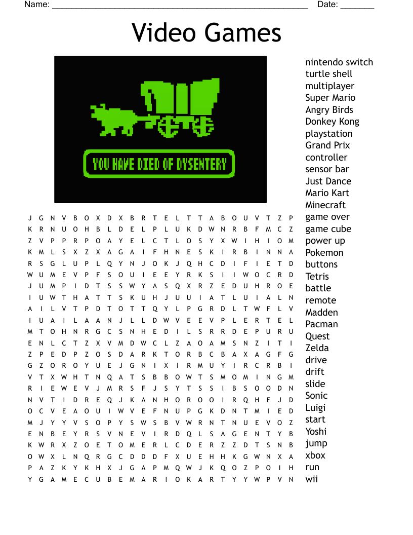 Video Games Crossword WordMint