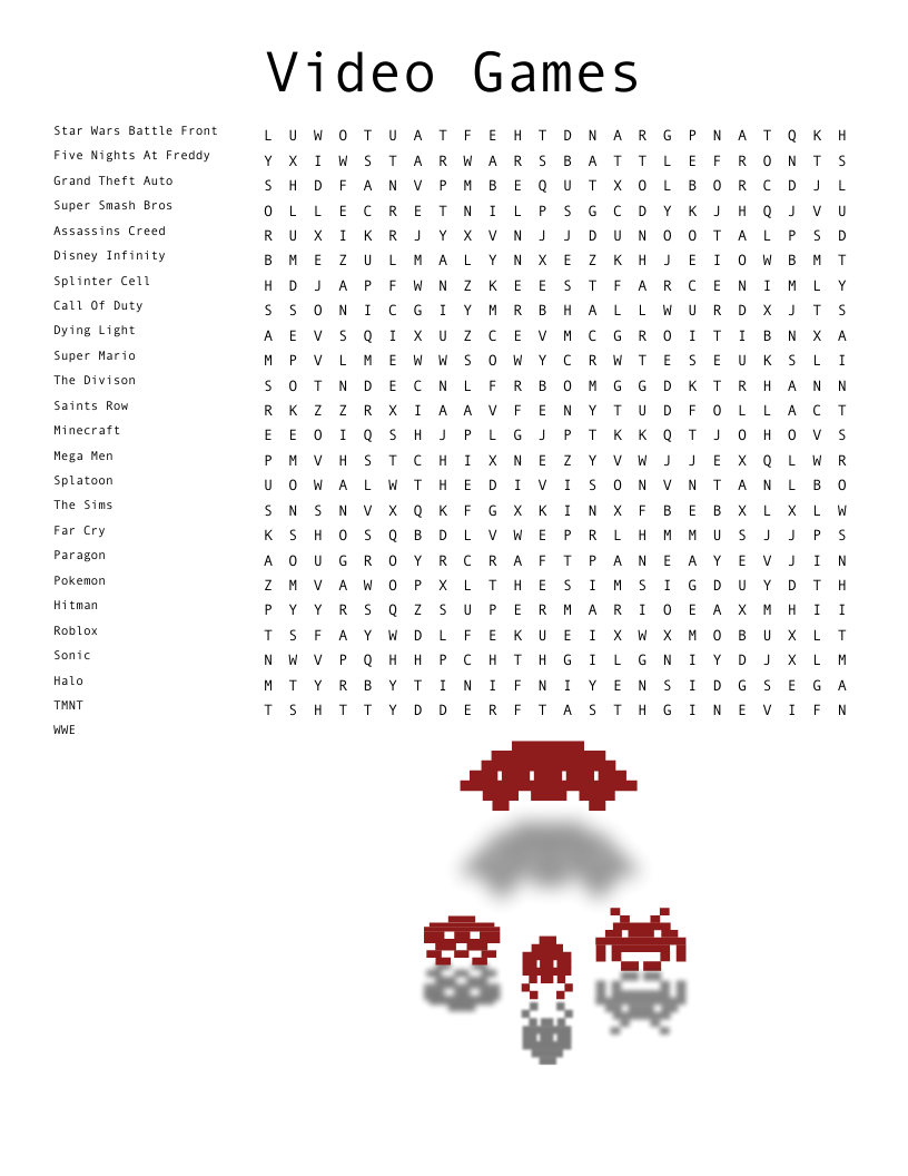 Video Games Crossword WordMint