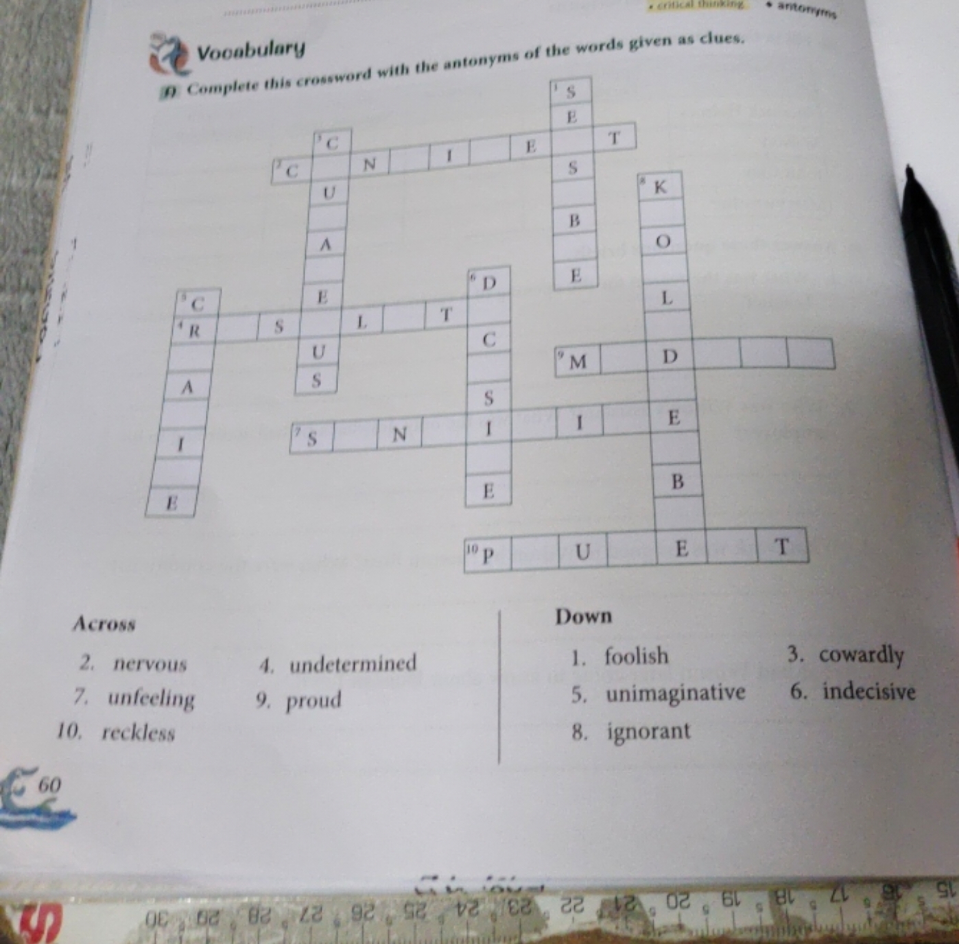 Voonbulary F Complete This Crossword With The Antonyms Of The Words Give 